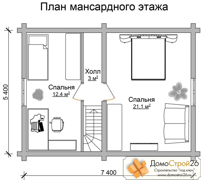 Дом из оцилиндрованного бревна Байкал - План 2 этажа