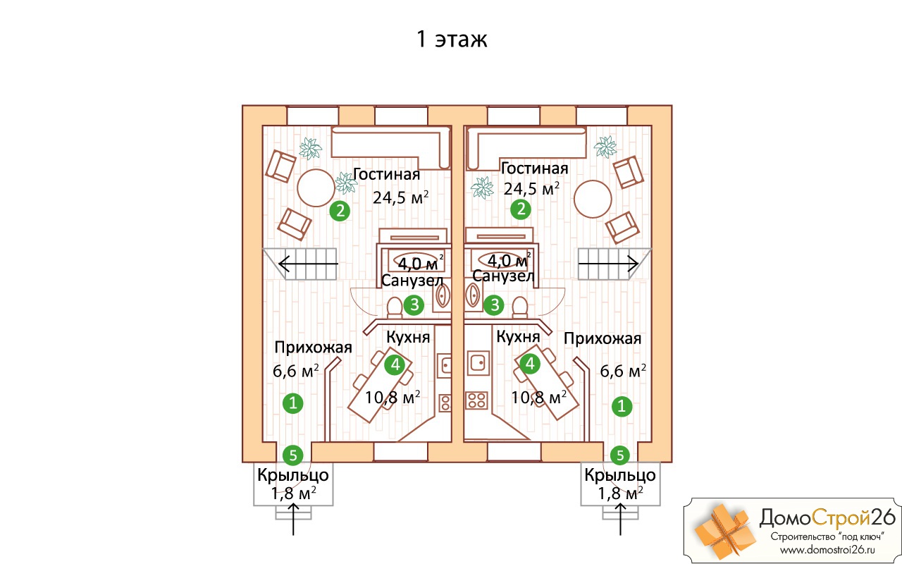 Проект кирпичного дома Прометей-1 - План помещений 1 этажа