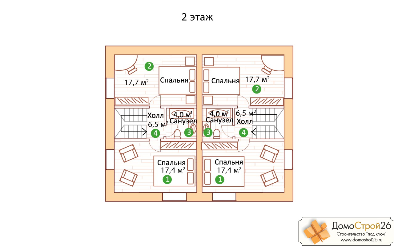 Проект кирпичного дома Прометей-1 - План помещений 2 этажа