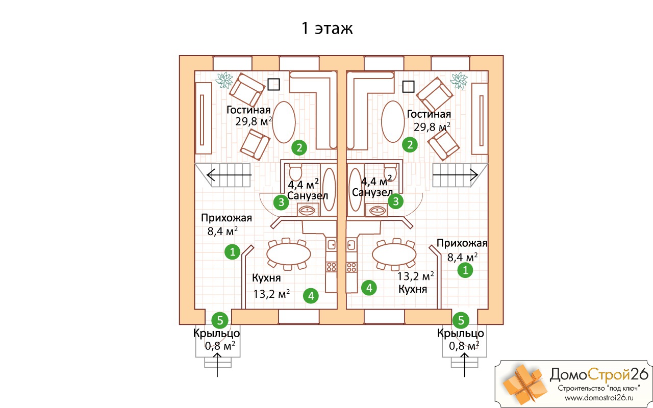 Проект кирпичного дома Прометей-2 - План помещений 1 этажа
