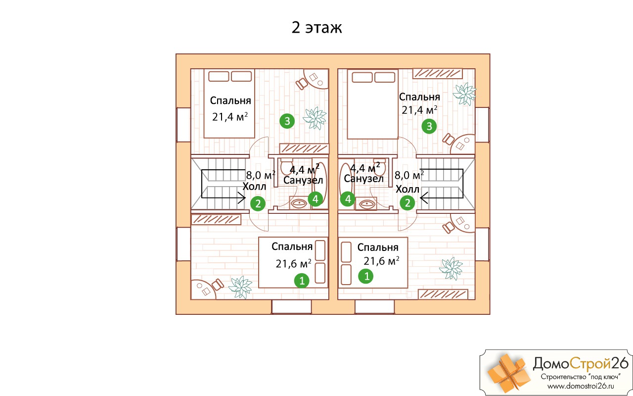 Проект кирпичного дома Прометей-2 - План помещений 2 этажа