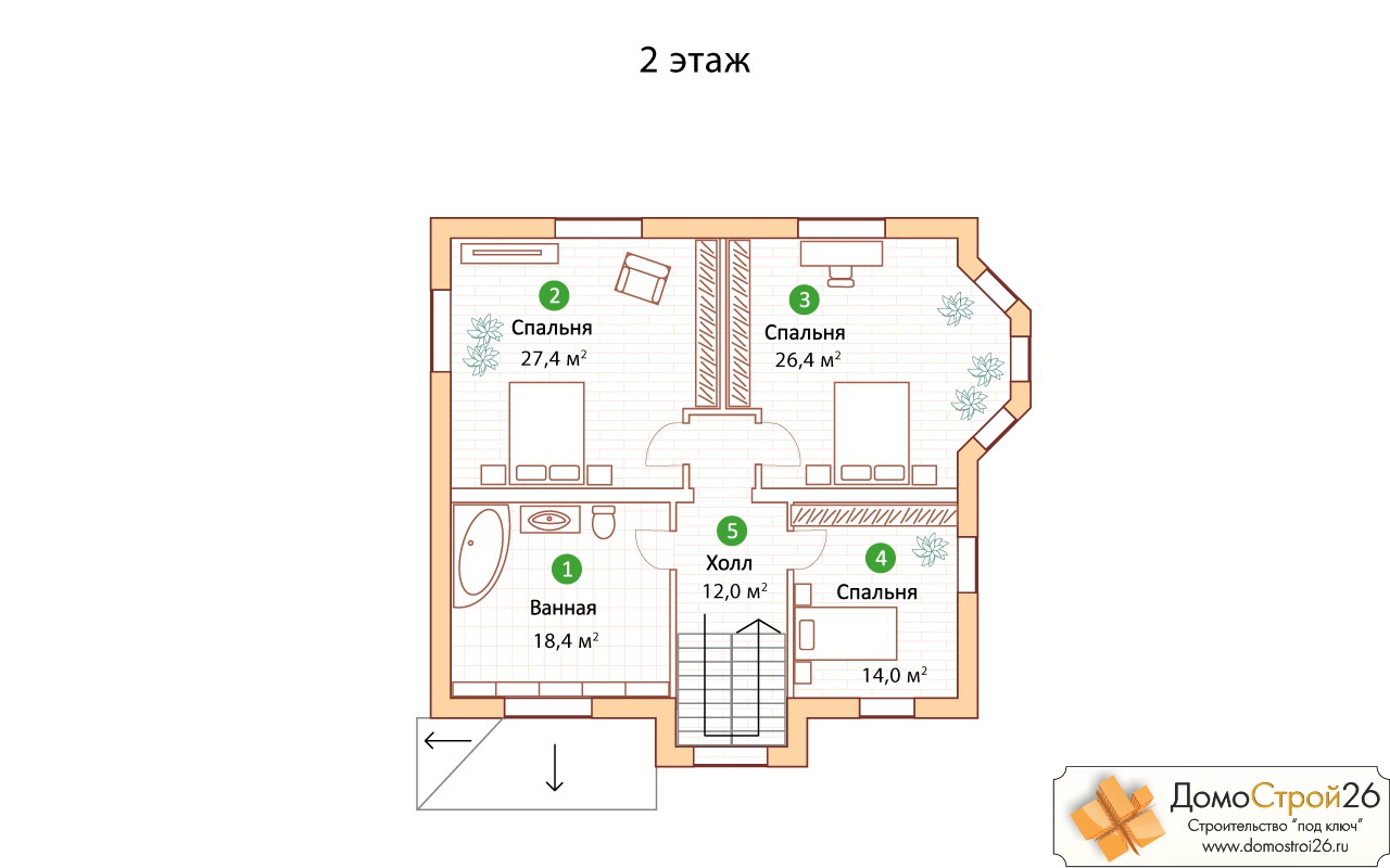 Проект кирпичного дома Антей - План 2 этажа дома