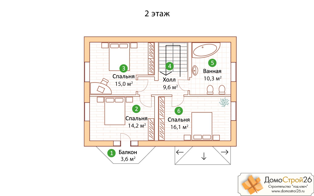 Проект кирпичного дома Гестия - План 2 этажа дома