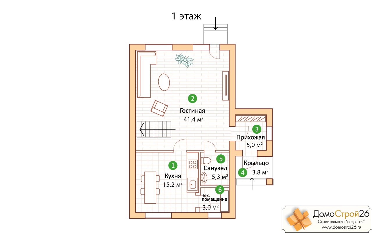 Проект кирпичного дома Муромец - План 1 этажа дома