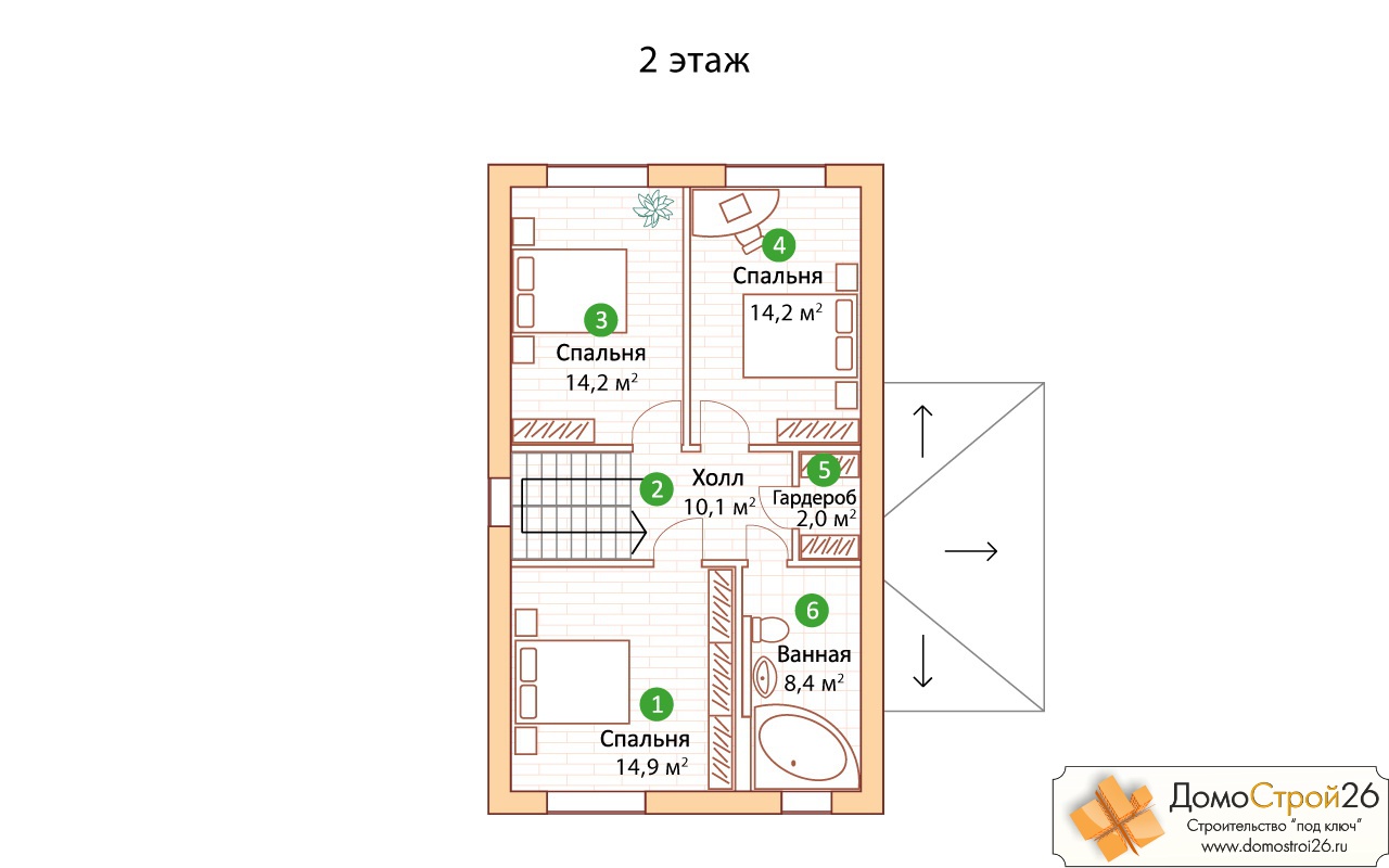Проект кирпичного дома Муромец - План 2 этажа дома