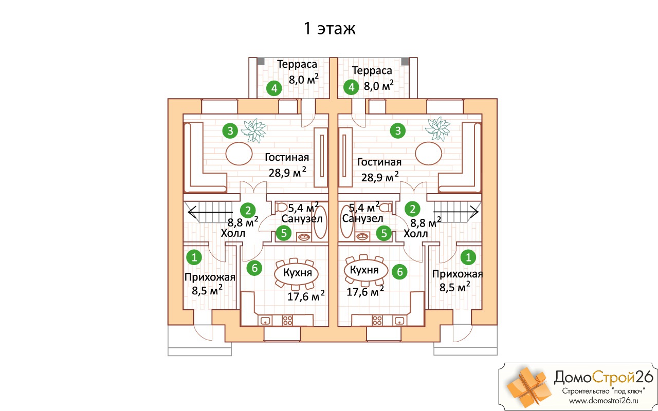 Проект кирпичного дома Метида - План помещений 1 этажа