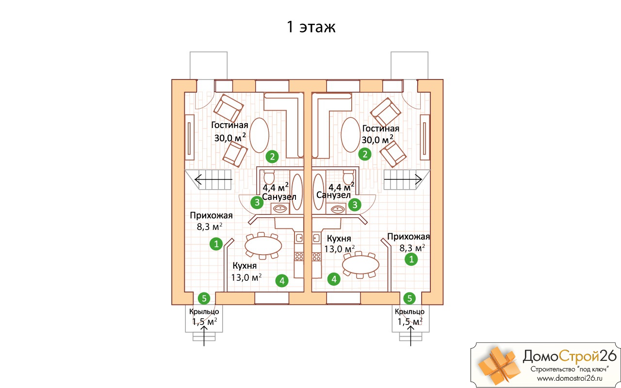 Проект кирпичного дома Ванкувер-2 - План помещений 1 этажа