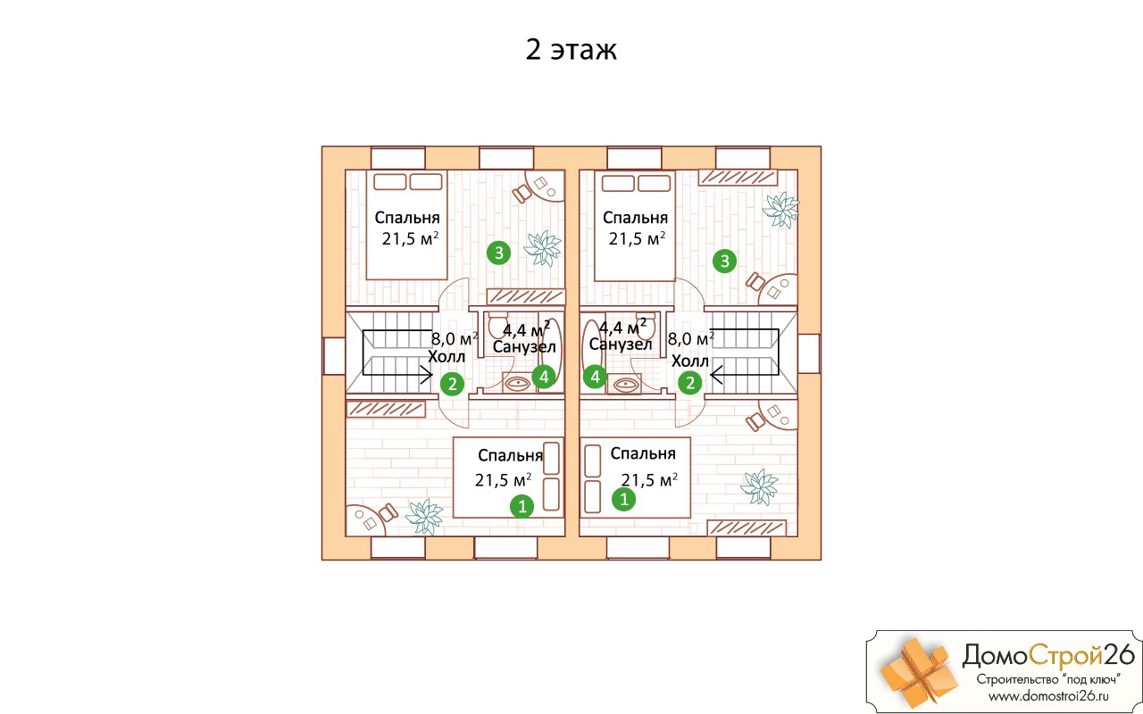 Проект кирпичного дома Ванкувер-2 - План помещений 2 этажа