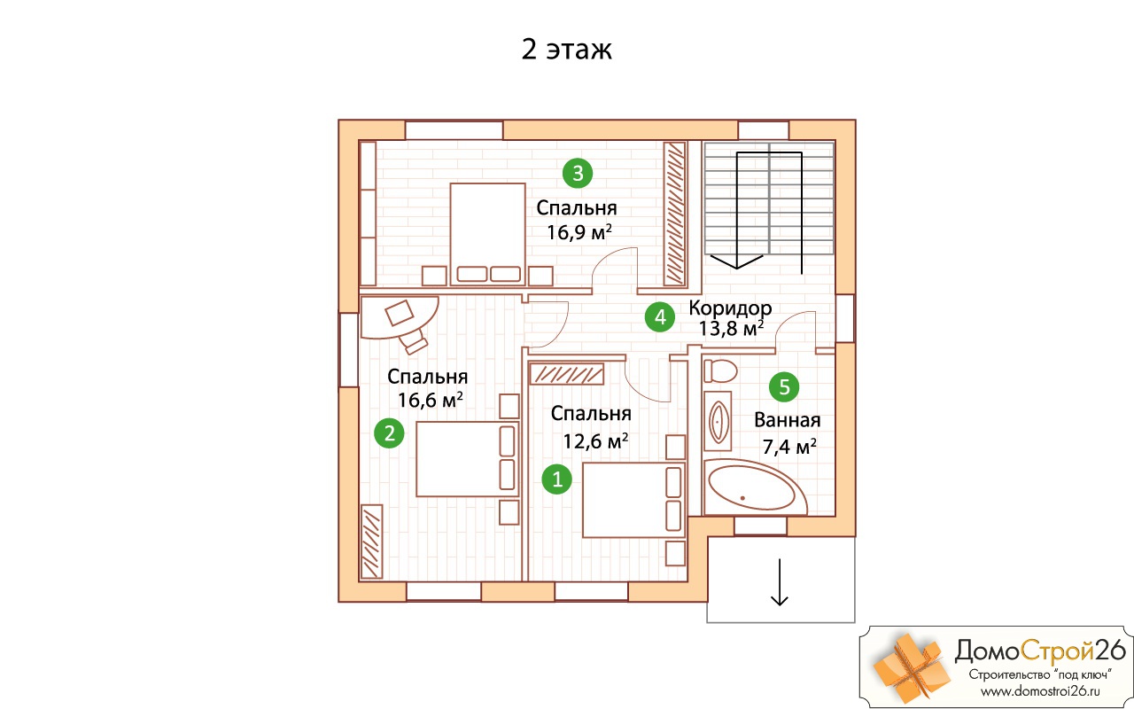 Проект кирпичного дома Орфей - План 2 этажа дома