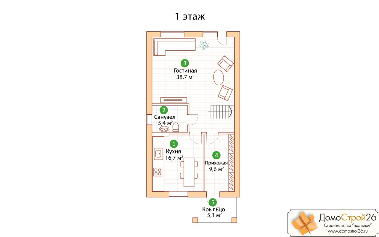 Проект кирпичного дома Орион - План 1 этажа дома