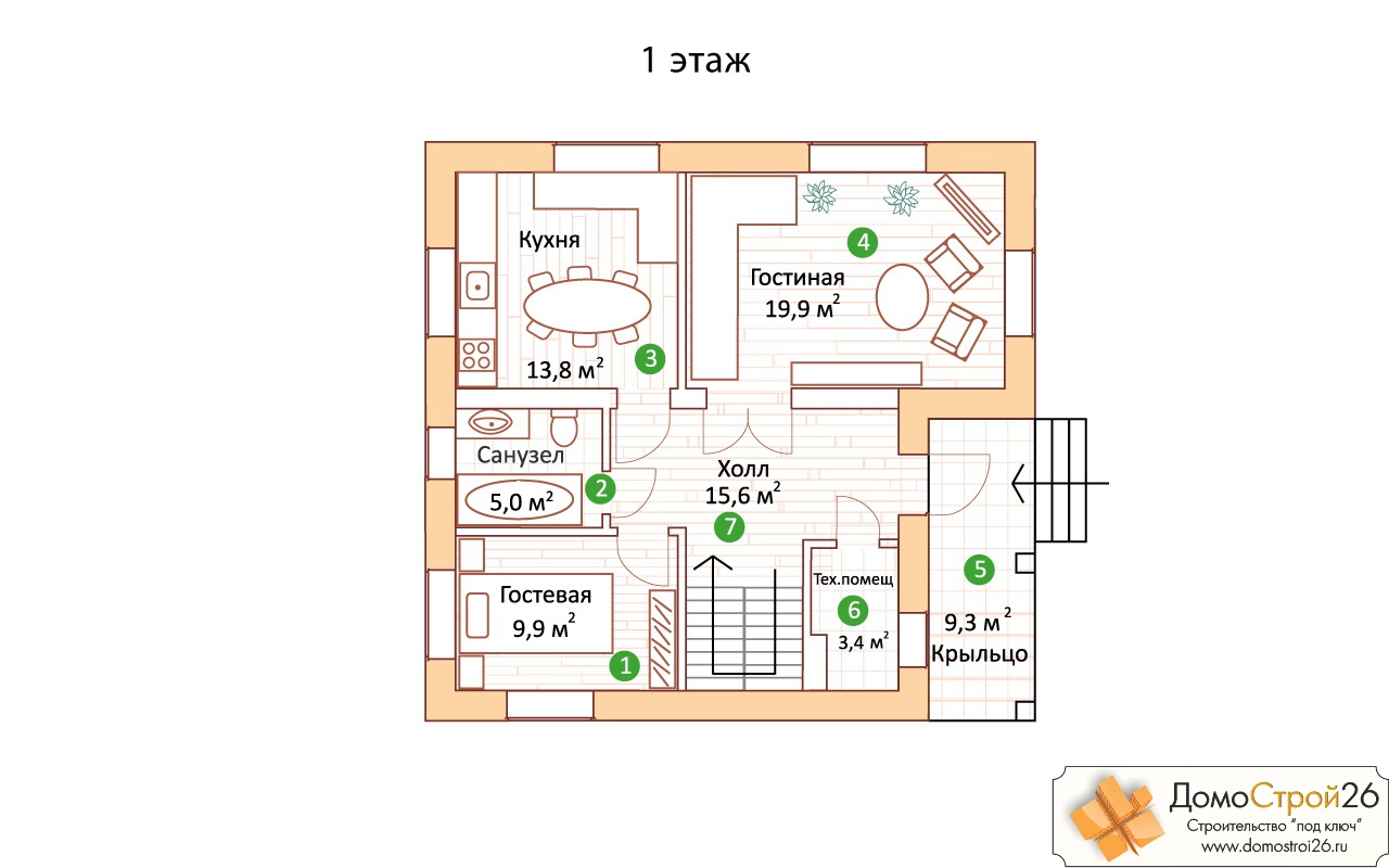 Проект кирпичного дома Венера - План 1 этажа дома