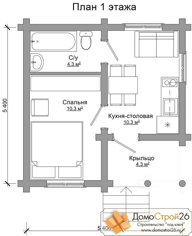 Дом из оцилиндрованного бревна Рамень - План 1 этажа